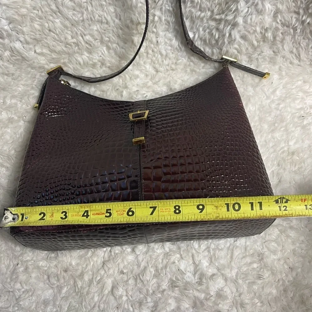 Etienne Aigner leather burgundy reptile print shoulder bag gold tone hardwares - Picture 11 of 16